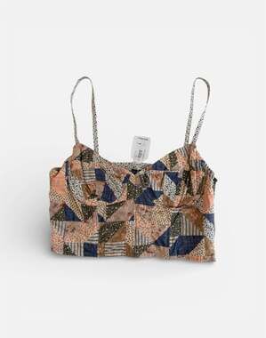 Polo Ralph Lauren Patchwork-Motif Cotton Bustier Top Size 8